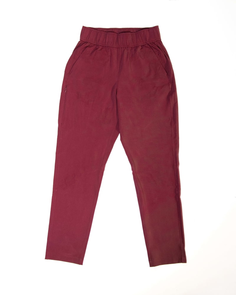 Front of a size XL open air pant (32") in merlot by alder apparel. | dia_product_style_image_id:301334